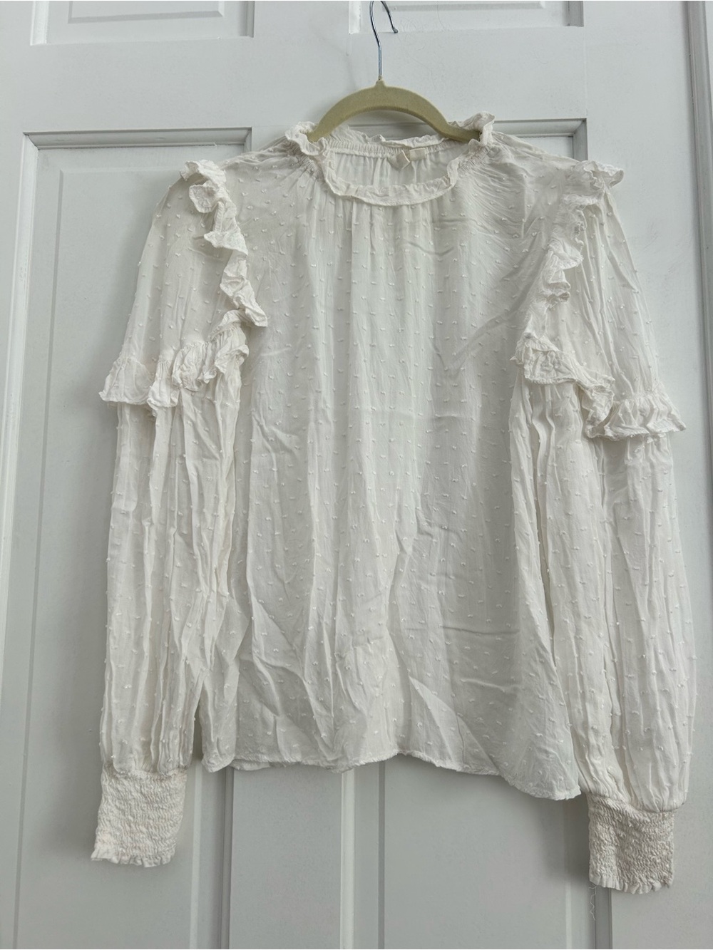 GAP Cream Ruffle Swiss-Dot Blouse